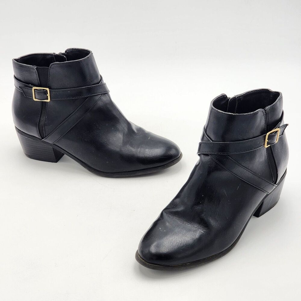 Karen Scott Falconn Buckle Heeled Ankle Boot Booties Almond Toe Black Size 8.5